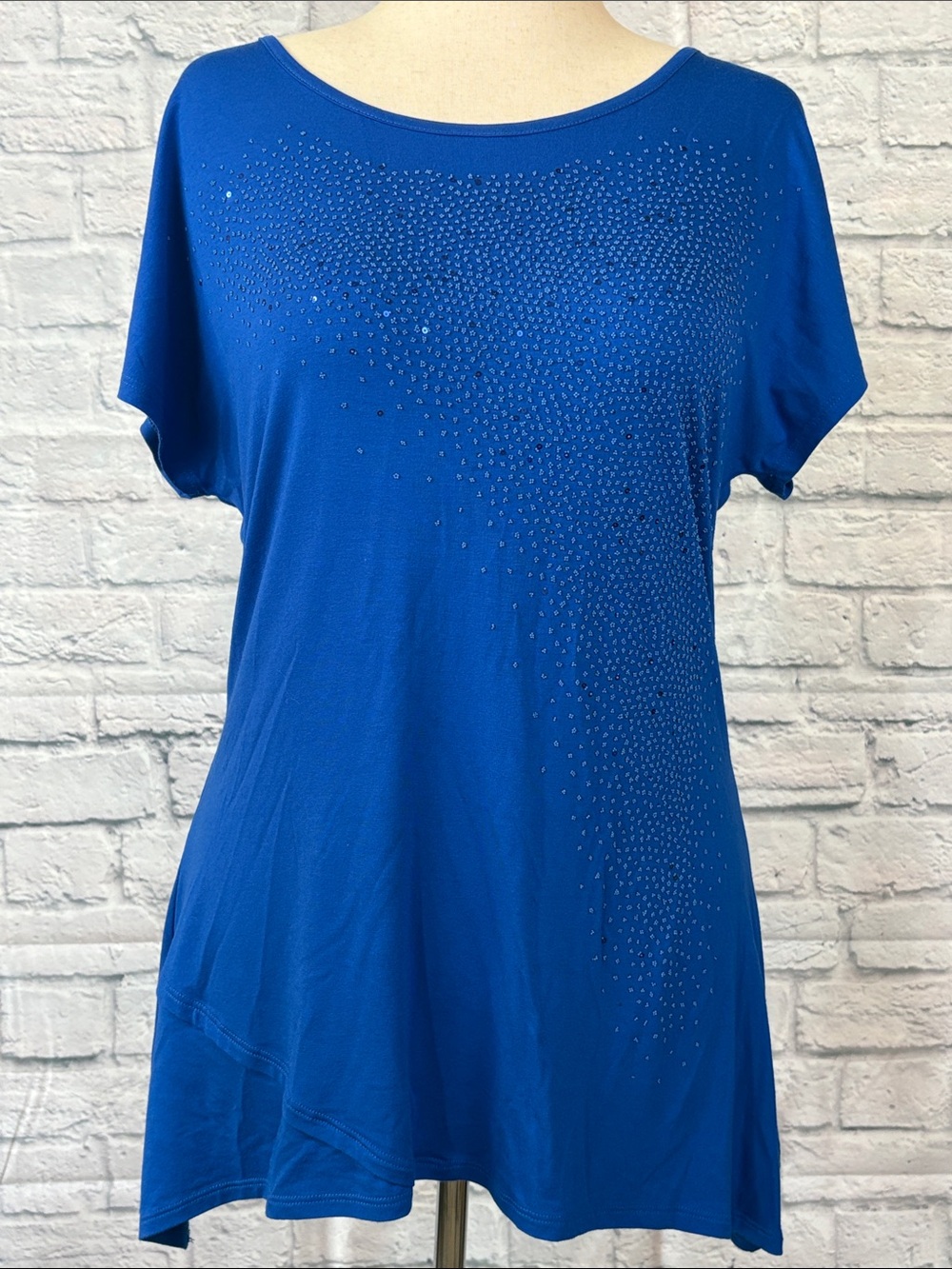 French Blue Women's Royal Blue Cap-Sleeve Embellished Blouse Small but can fit L